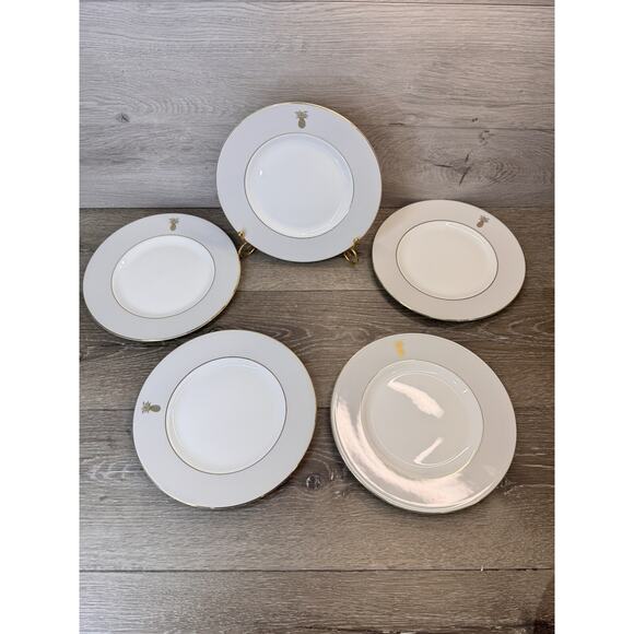 Wedgwood Vera Wang 9” Pineapple Gray Gold Trim Accent Salad Plate-Set Of 5 - Picture 1 of 6